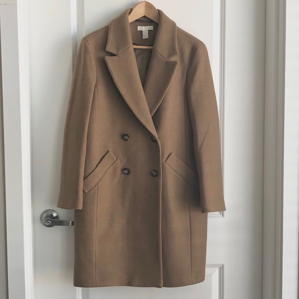 Camel Wool-Blend Double-Breasted Winter Coat